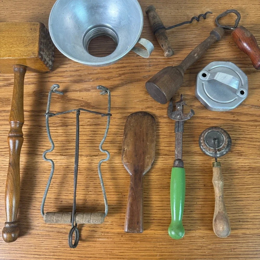 Vintage Rustic Kitchen Utensil Lot Wood Meat Tenderizer Spoon Bottle Opener 10pc